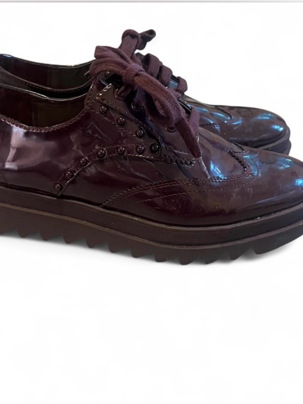 Zara Glossy Burgundy Lace-Up Platform Brogues Oreppy Old Money